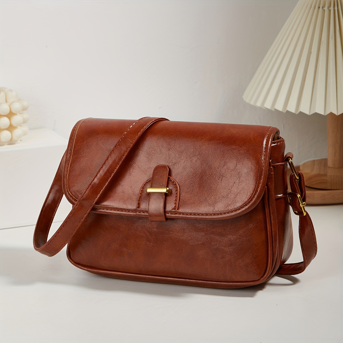 Vintage Design Crossbody Bag, Oil Wax Leather One Shoulder Bag