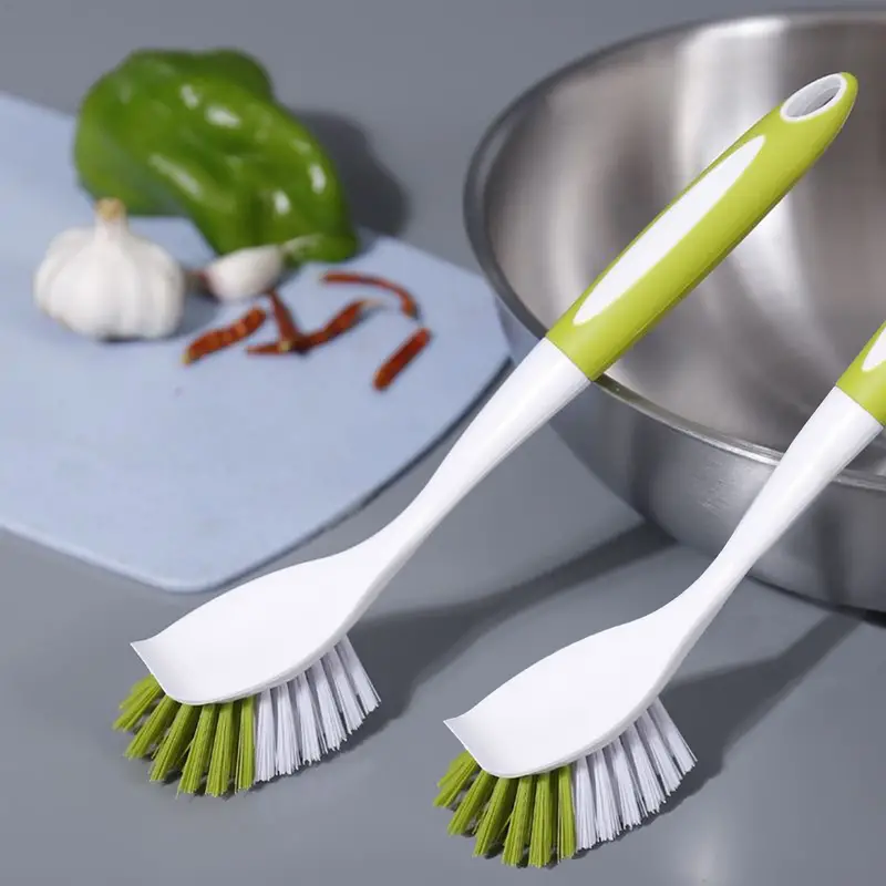Pot And Dish Brush, Stiff Bristle Dishwashing Brush, Long Handle Cleaning  Brush, Dish Cleaning Brush With Built-in Scraper, For Cleaning Dishes, Pots  And Pans, Kitchen Sink, Green - Temu