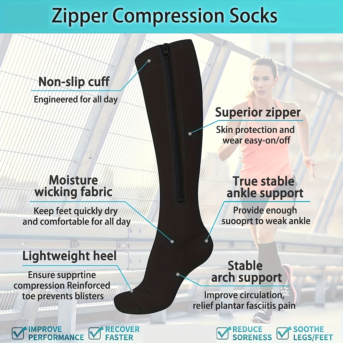 Zipper Copper Compression Socks Women Circulation Hg Best - Temu