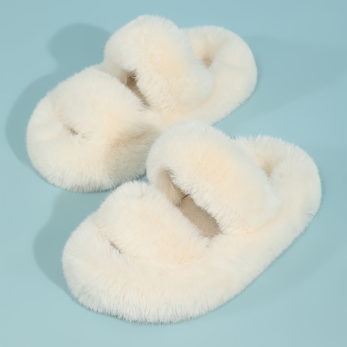 Furry best sale white slippers