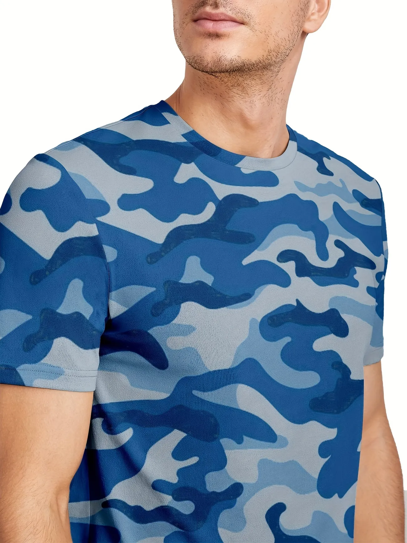 Men's Camouflage Print Tee Shirt - Casual Short Sleeve T-shirt For