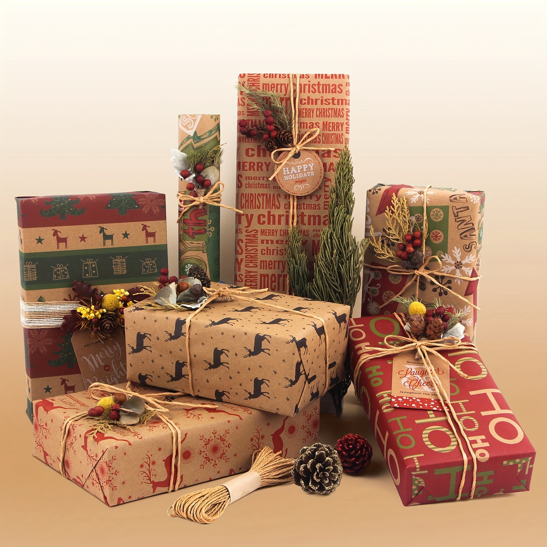 1pc New Christmas Wrapping Paper, Vintage Style Kraft Paper Gift Boxes  Wrapping Paper 50*70cm/19.6*27.5inch, Christmas Gift Wrapping Paper  Christmas Decoration Kraft Paper Vintage Wrapping Paper, Christmas Decor,  Gift Wrapping Paper, Thin Paper