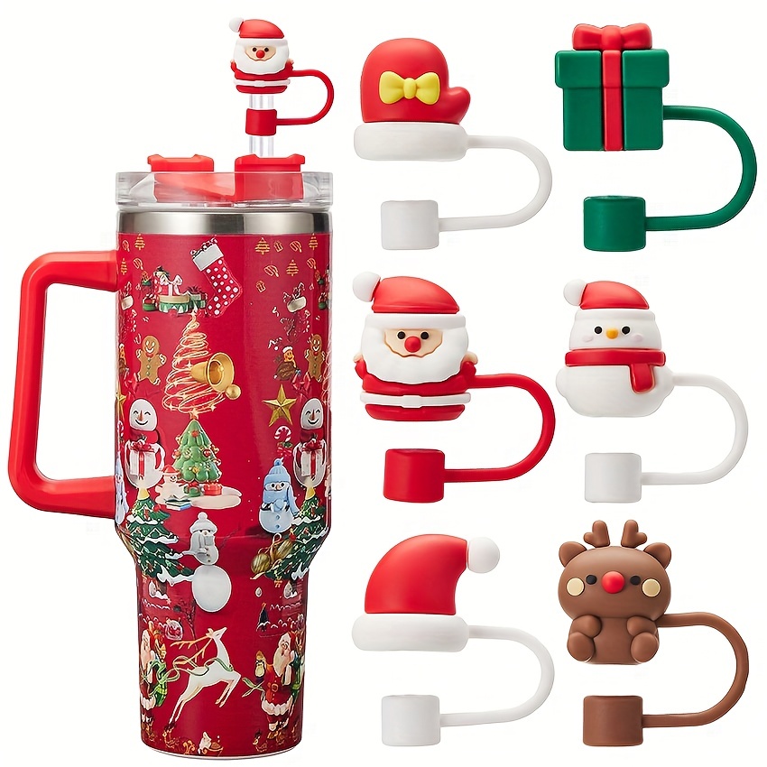 Christmas Series Silicone Straw , Reusable Dustproof Cute Straw