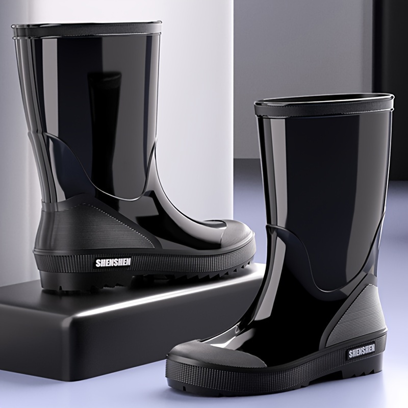Solid High Top Rain Boots For Men, Waterproof Anti-Slipping Rubber Boots  For Outdoor, Fishing Work And Garden Shoes