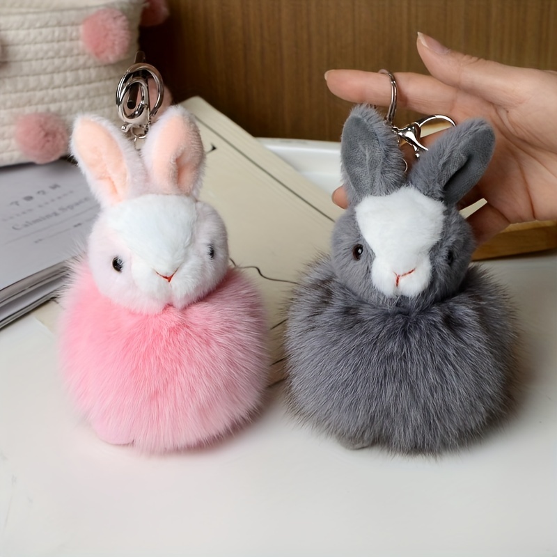 Cute Mink Fur Rabbit Key Chain Soft Bunny Doll Handbag Pendent Car Keyring  NEW