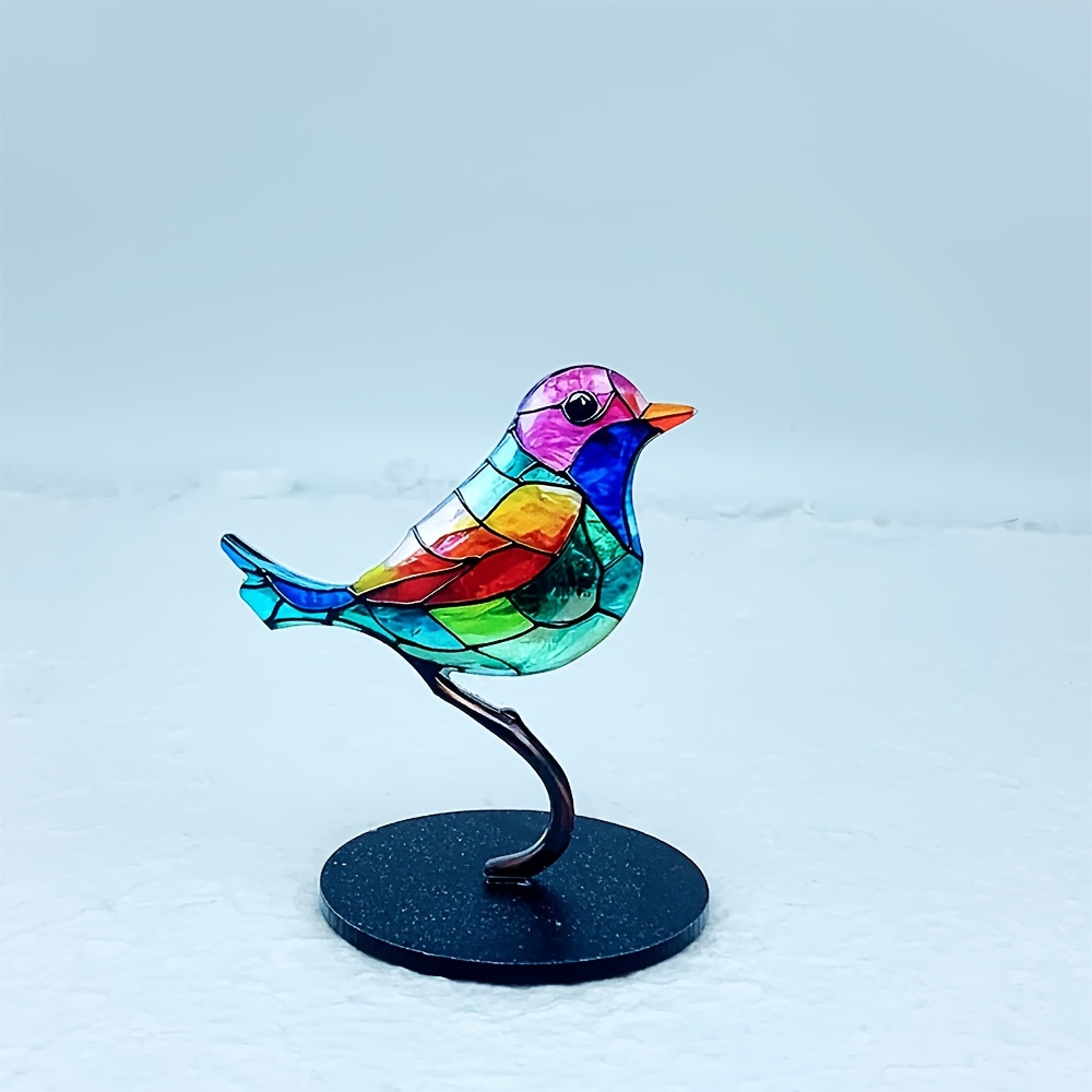 Stained Glass Birds On Branch Desktop Ornaments Colorful Birds