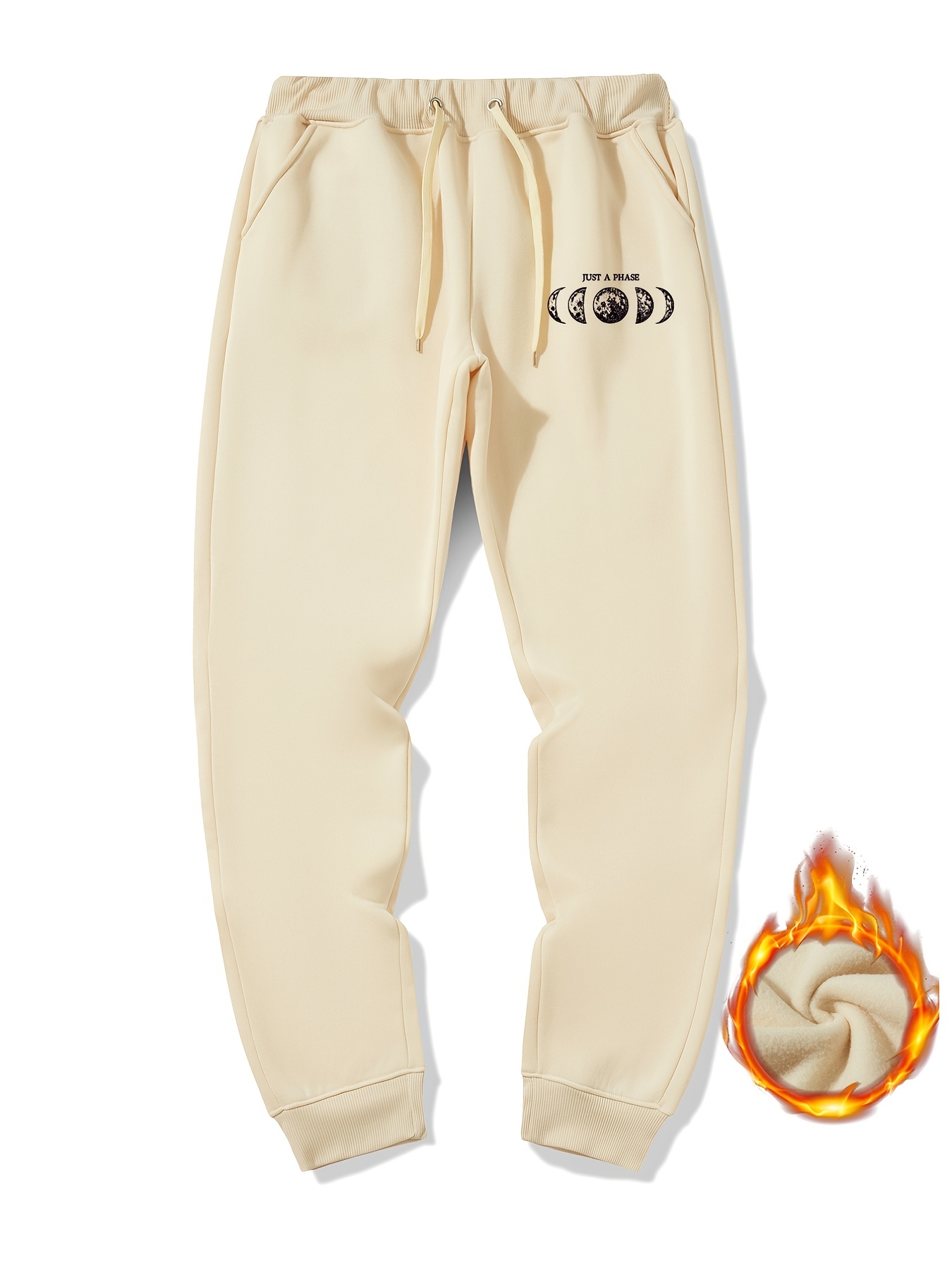 Moon Print Warm Sweatpants Men's Jogger Pants