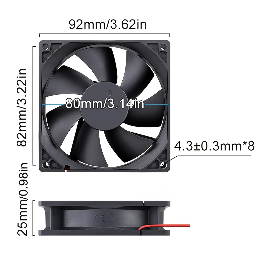 90mm 12V 24V DC Brushless Fan 92mm X 92mm X 25mm 2 Prong For PC Computer  Case 9225 Cooling Fan