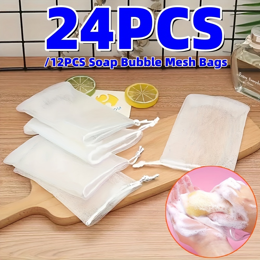 

12/24pcs, Soap Bubble Mesh Bags, Double Layered Cleansing Foaming Nets, Easy To Bubble And Store Small Soap Soap Bubble Mesh Bags, Cleaning Supplies