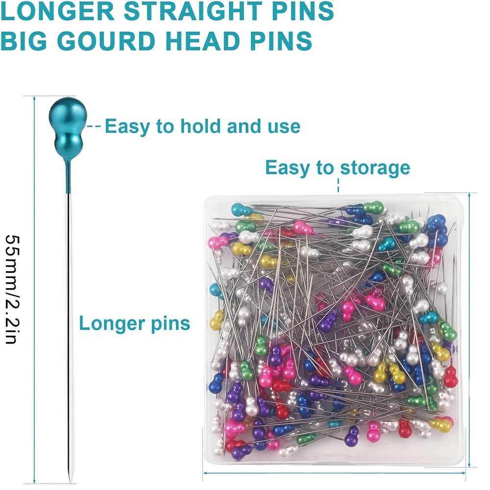 Sewing Pins, Straight Pins with Gourd Pearlized Head Pin, Long 2.2 Inch  Sewing P