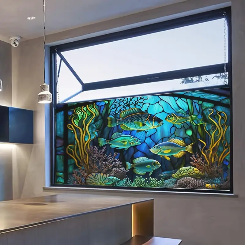 1 Rolle Stained Glass Window Film World Under The Sea Static - Temu Austria