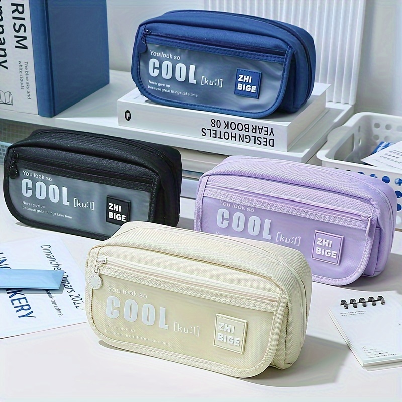 1pc Black Nylon Mesh Transparent Pencil Case, Multifunctional & Portable  Student Stationery Box, Cute & Large Capacity Storage Bag