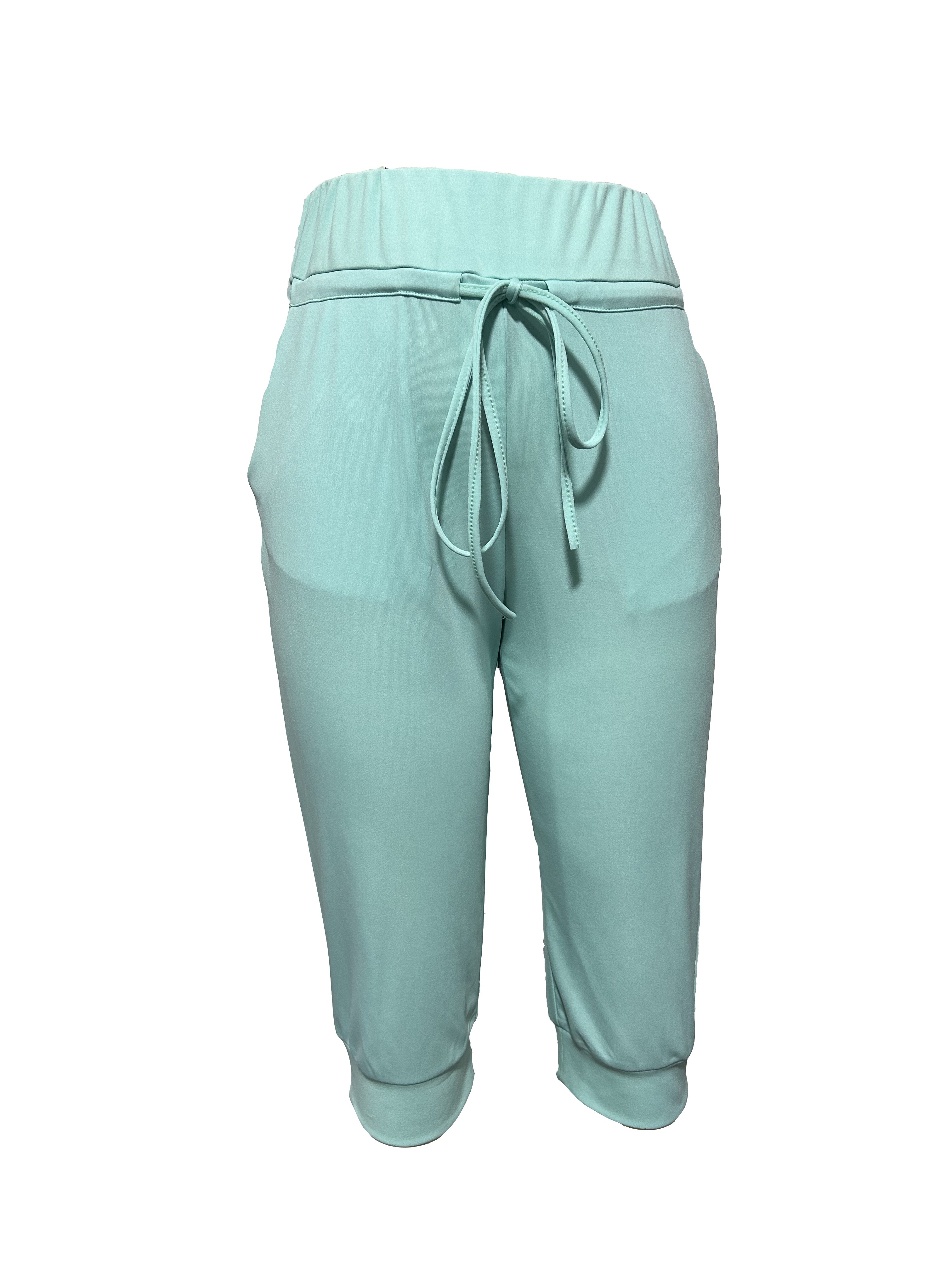 Dellytop Womens Casual Elastic Waist Solid Color 3/4 Summer Capri Pants