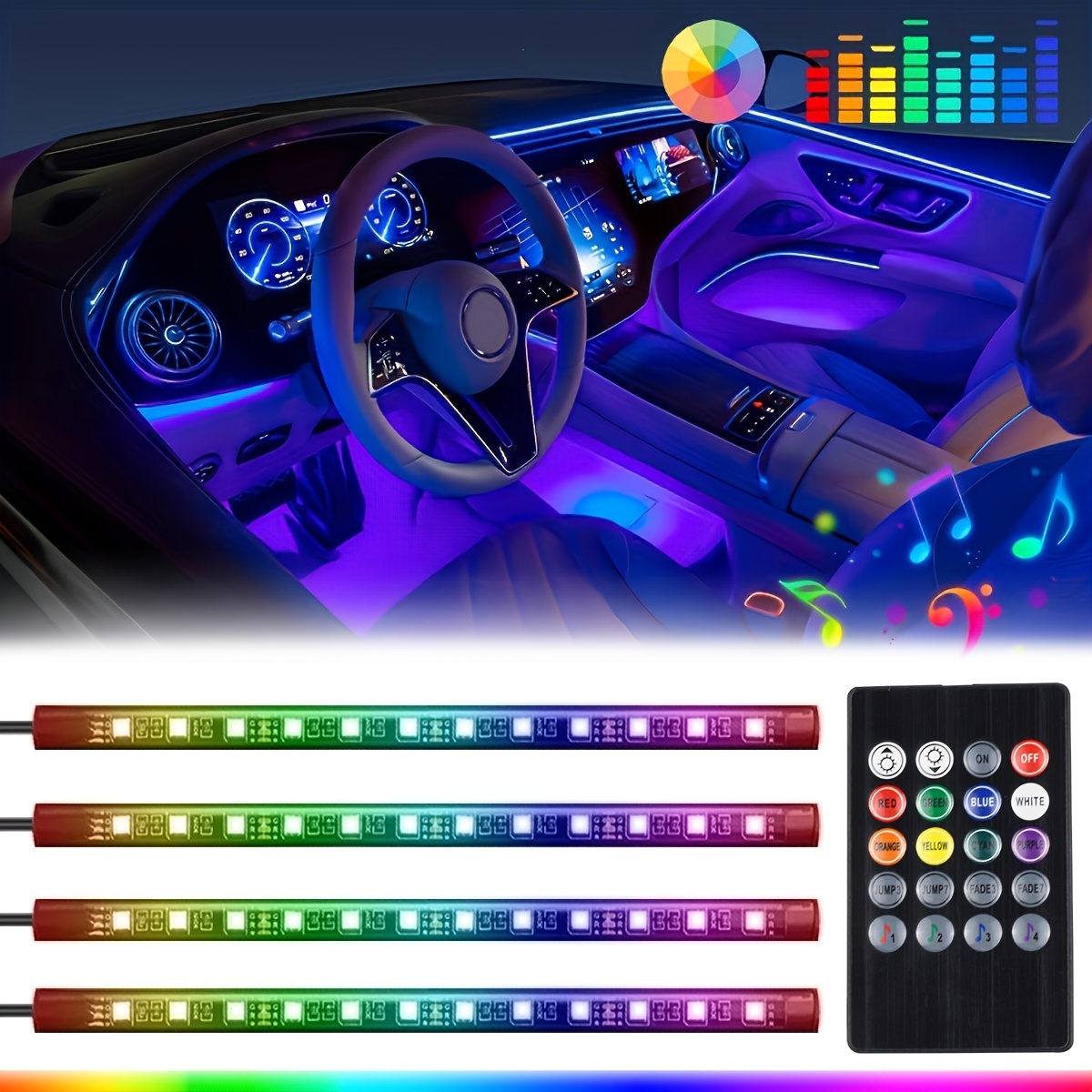 Led Car Lights 48 Led Interior Lights With Smart App Remote - Temu