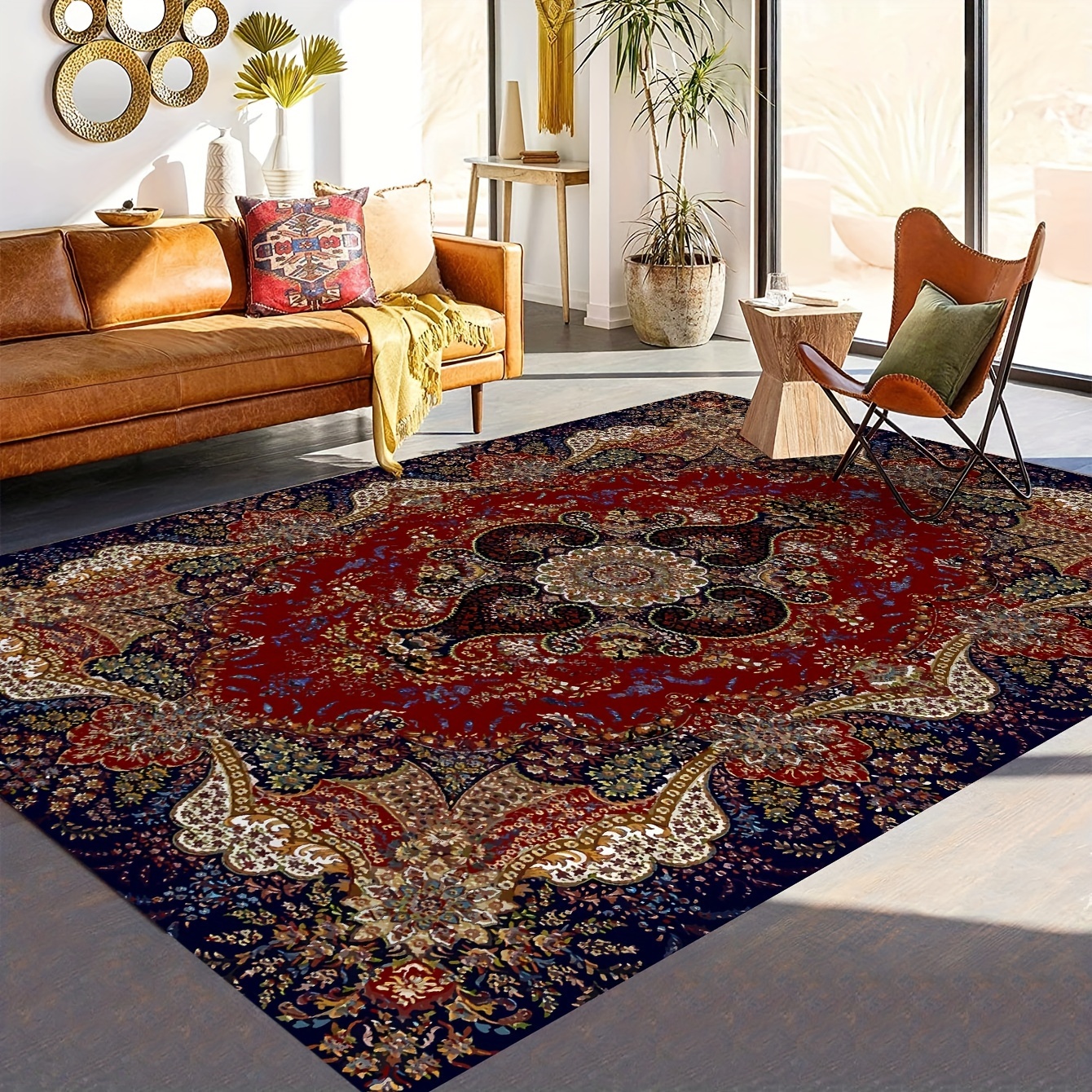 1pc Bohemian Small Entryway Area Rug, Non Slip Entry Rugs For Inside House,  Geomatric Tribal Doormat Indoor Entrance Throw Rugs Washable For Bedroom E
