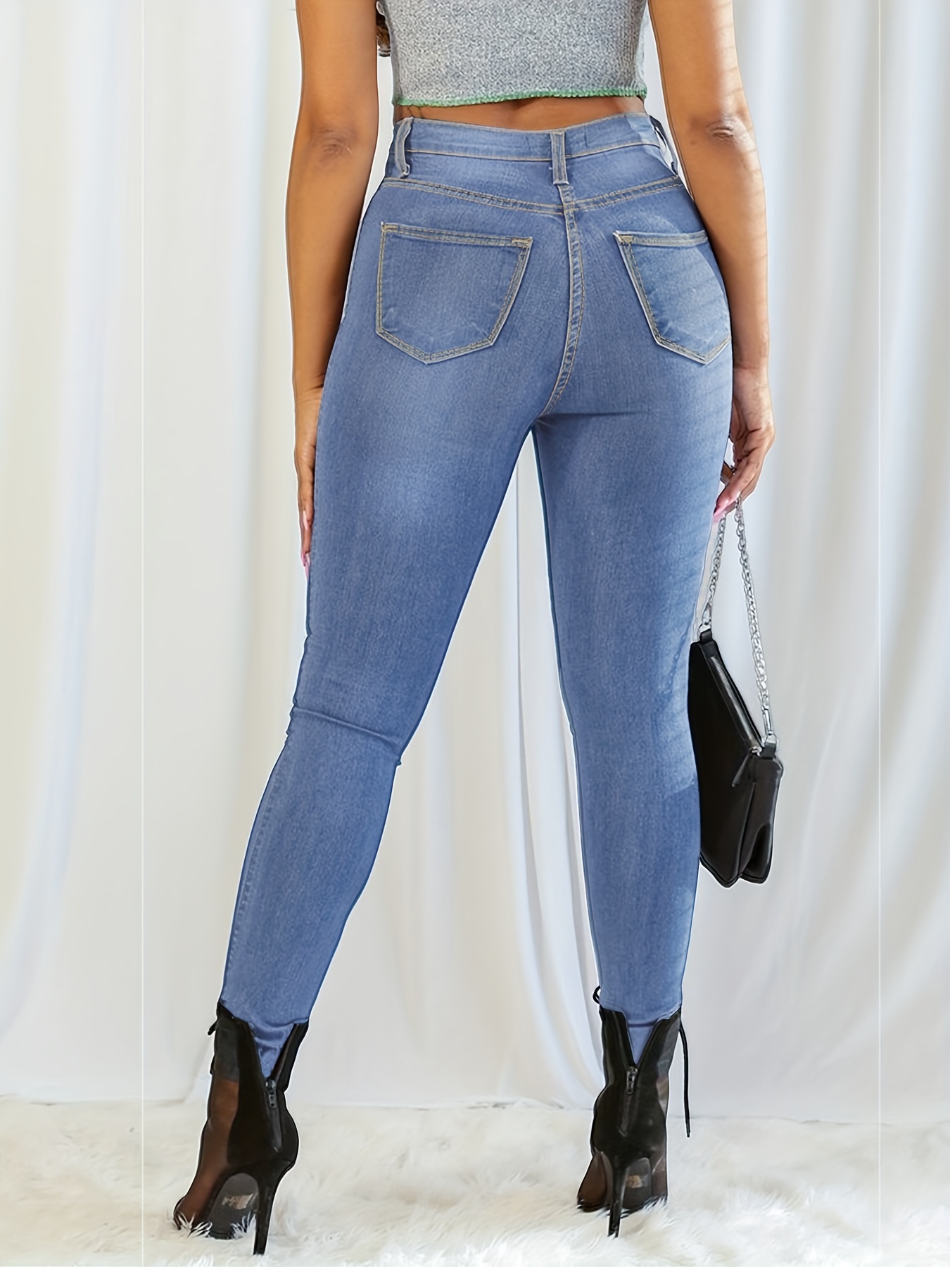 High Waist Casual Skinny Jeans High Single breasted - Temu