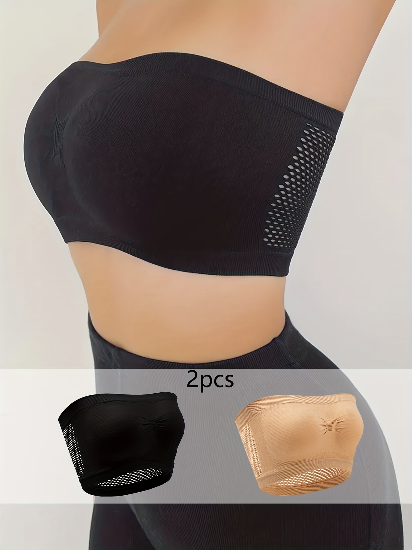 Fashion 2pcs Women Breathable Strapless Push Up Silicon Bra- Black