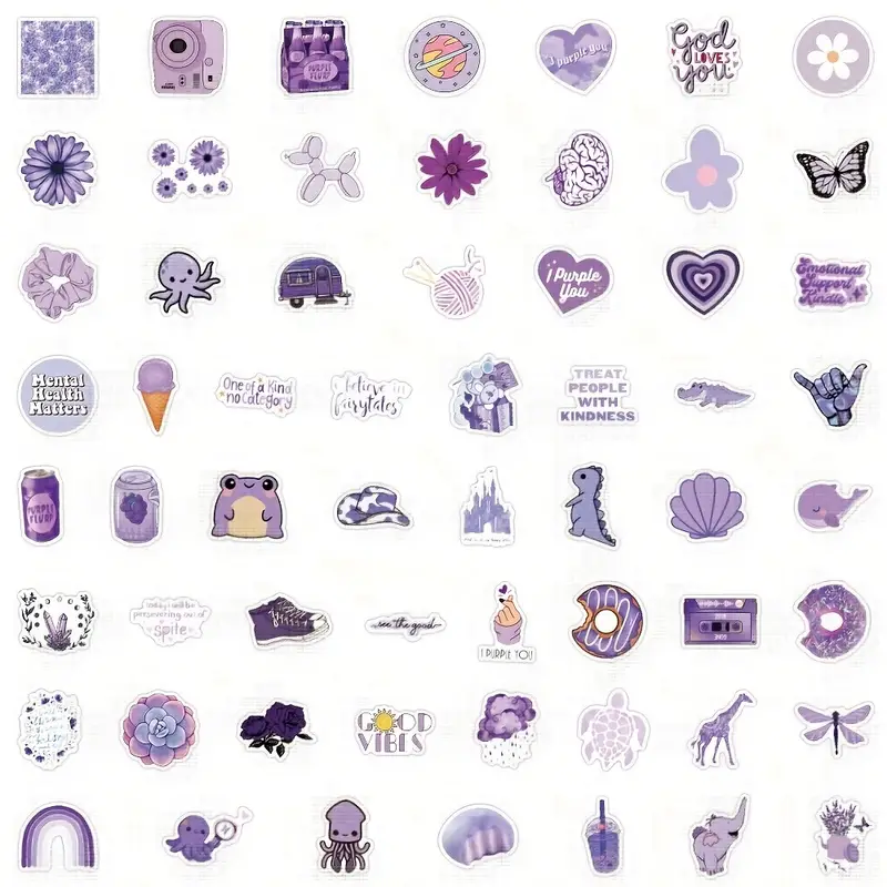 Kawaii Purple Stickers For Water Bottles Cute Vsco Aesthetic - Temu