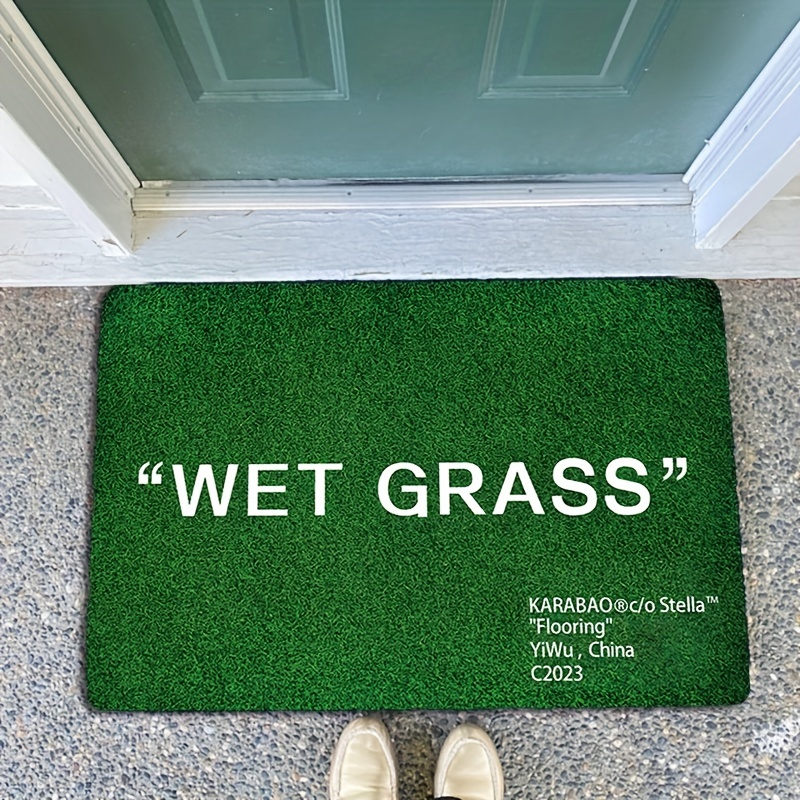 off white ikea rug wet grass