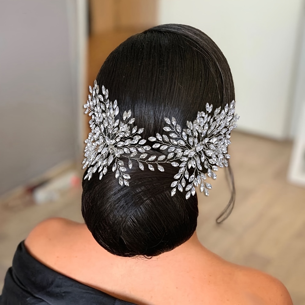 Rhinestone Bride Wedding Headpiece Crystal Bridal Headband Faux Pearl Hair Accessories for Women and Girls,Temu