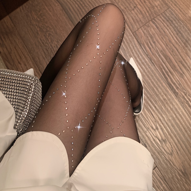 Sparkly Pantyhose 12D Rhinestone Sheer Tights for Women Black Tights Slim  Stockings