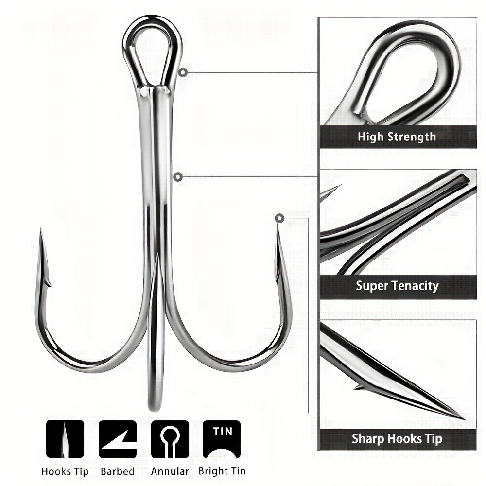 50Pcs/lot Fishing Treble Hook Size 2/4/6/8/10/12/14 High Carbon Steel Sharp  Barbed Black/Brown/White