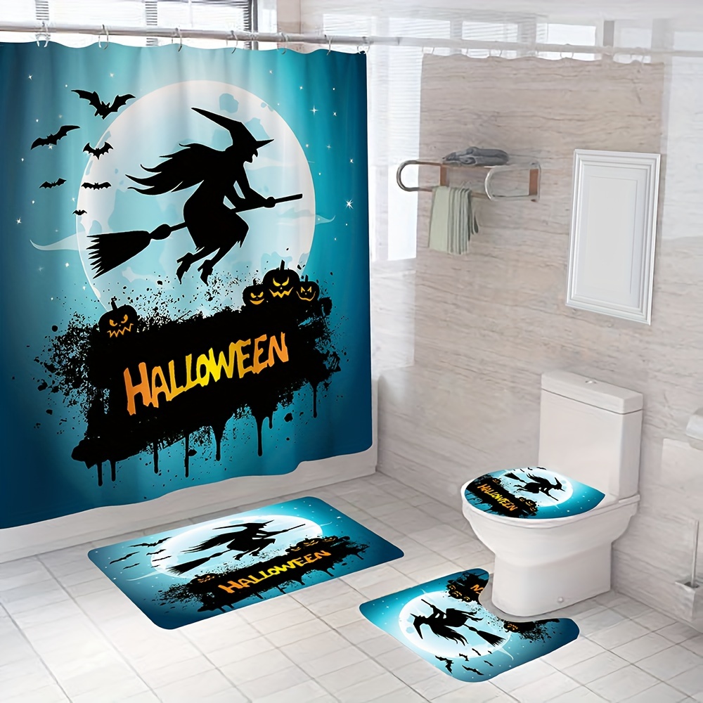 Halloween White Shower Curtain Set, Halloween Mouse Silhouette Witch Sister  Bat Moon Stars Witch Scary Introduction Black Print Shower Curtain,  Non-slip Bath Mat, Bath Rug, Toilet Lid Mat, 12 Hooks, - Temu