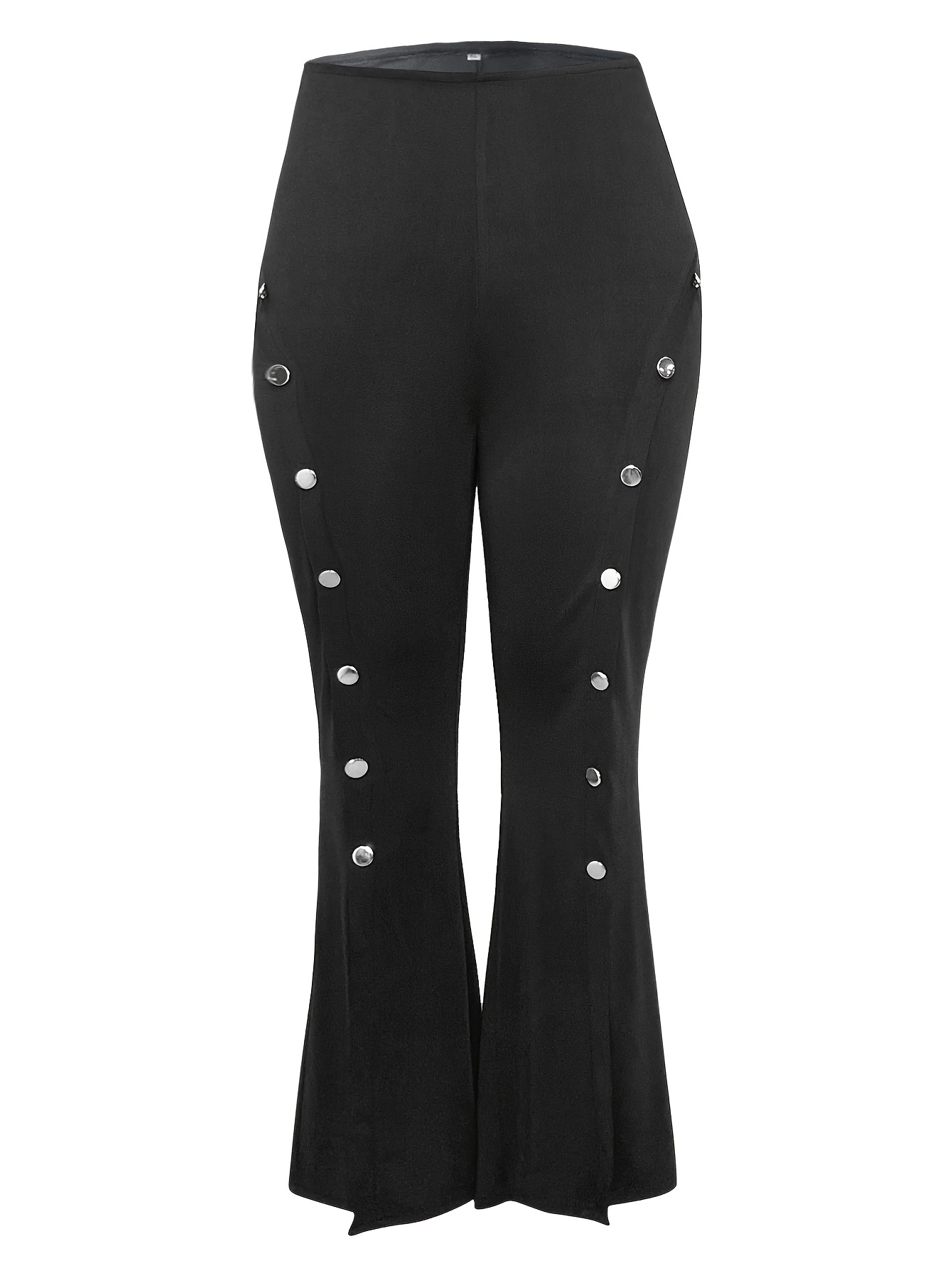 plus size elegant pants womens plus solid button decor high rise slight stretch split hem flare leg trousers