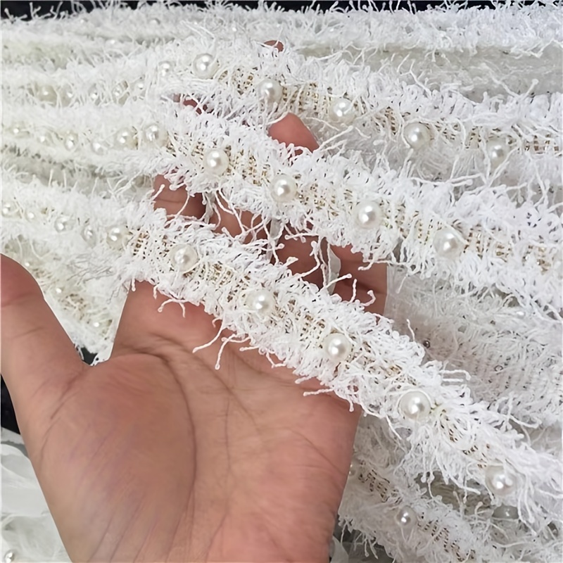 

1roll/2 Yards 2.5cm Wide Trendy White Raw Hem Binding Beads Celebrity Style Clothing Bag Shoes Skirt Lace Clothing Accessories