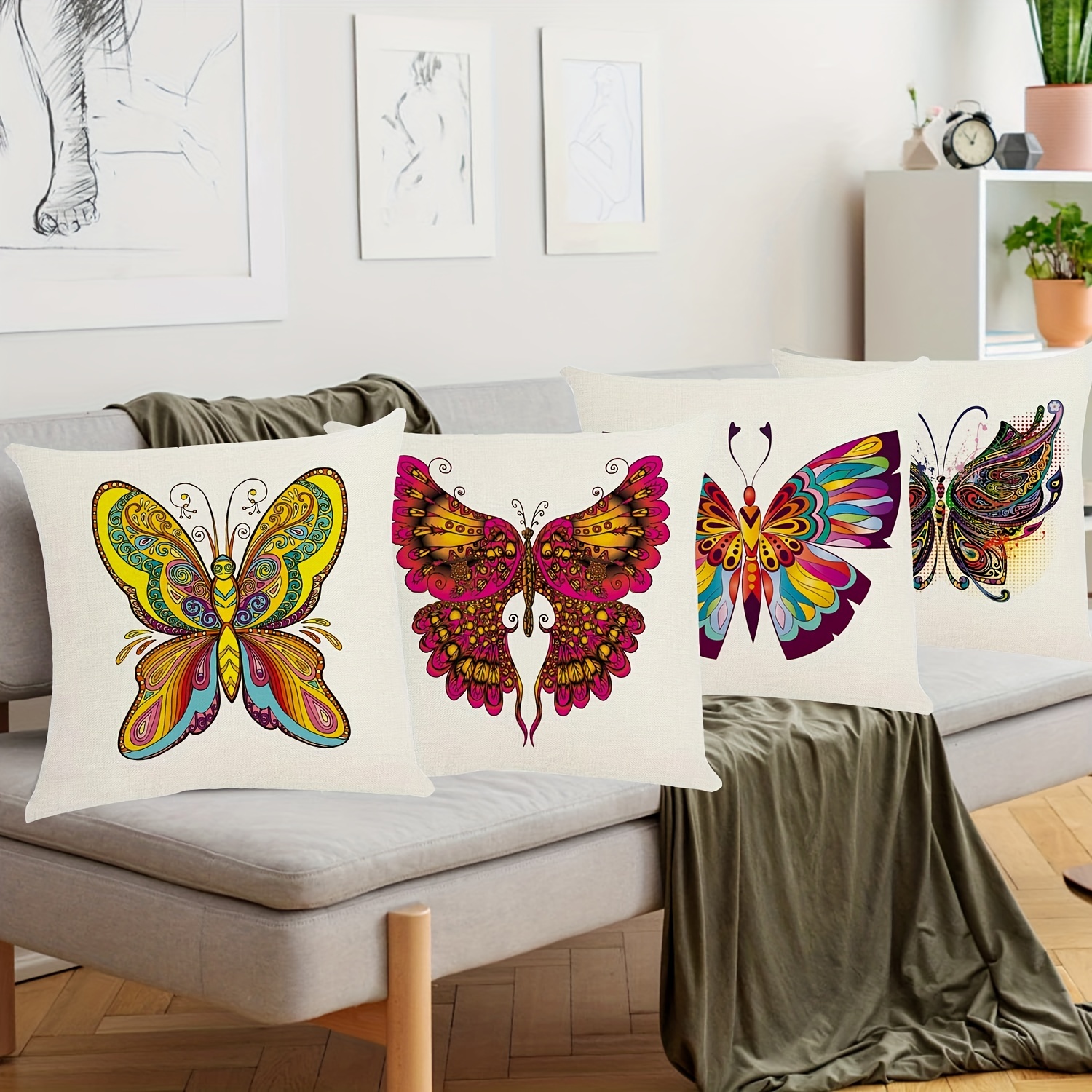 Pillow Covers, Butterfly Modern Sofa Throw Pillow Cover, Decorative Outdoor  Linen Fabric Pillow Case For Couch Bed Car,single-sided Printing, No Pillow  Insert - Temu