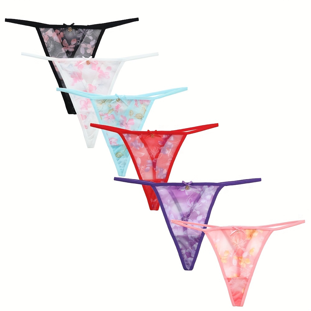 Floral Print Mesh Stitching Thongs Comfy Breathable Stretchy