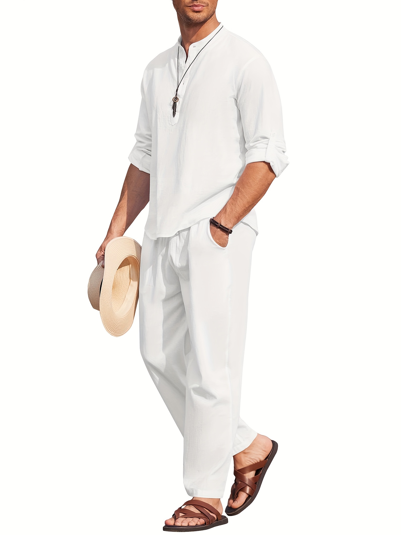Men's White Linen Shirt Long Sleeve