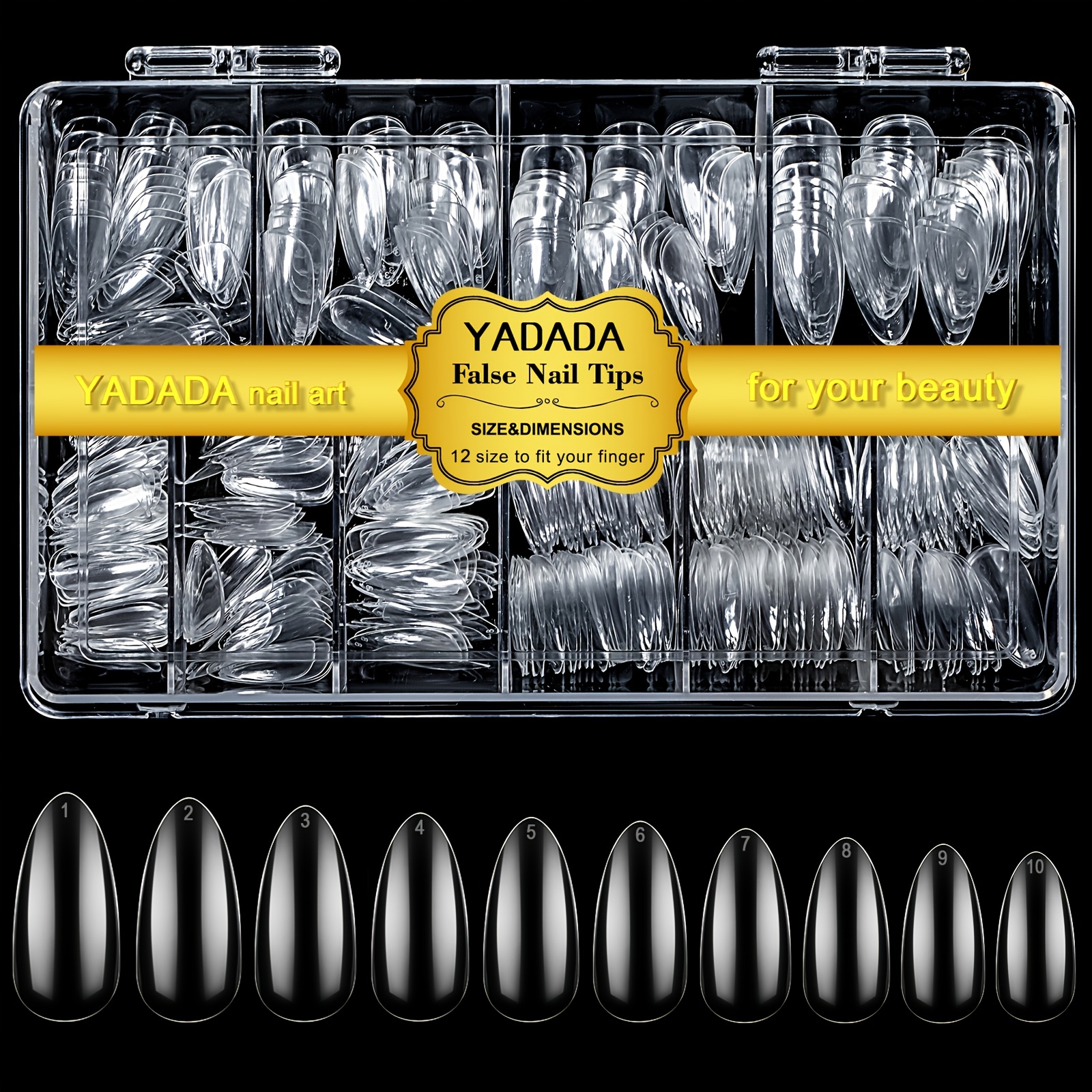YADADA Almond Clear Natural Nail Tips Medium Length 10 Sizes