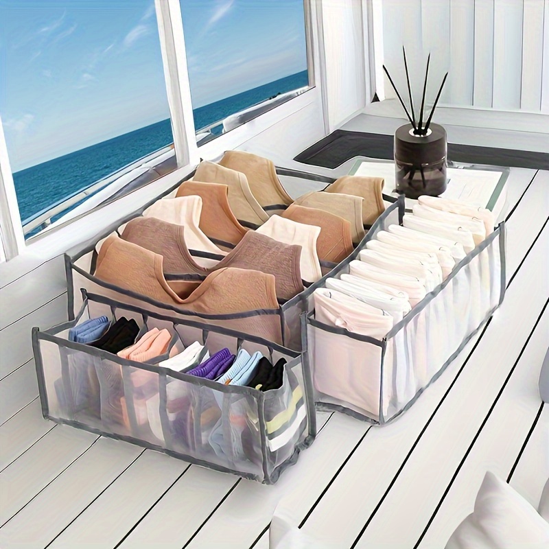 3 Piece Underwear Drawer Organizer for Bras Socks Ties Belts