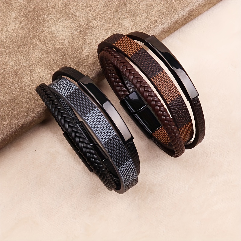 1pc Simple Leather Bracelet Bangle with Stainless Steel Buckle for Men, Christmas Styling & Gift,Temu