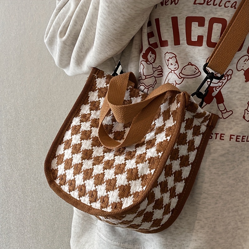 Vintage Women Casual Shoulder Underarm Bag Plaid Pattern Printing