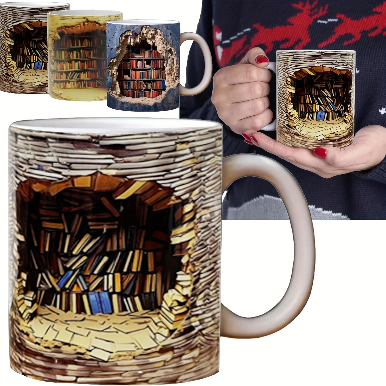 3D Bookshelf Mug -Bookworm Mug, 3d Bookshelf Coffee Mug, Book Coffee Mug,  Creative Space Design Ceramic Mugs, Book Lover Gift Birthday Christmas  Gifts