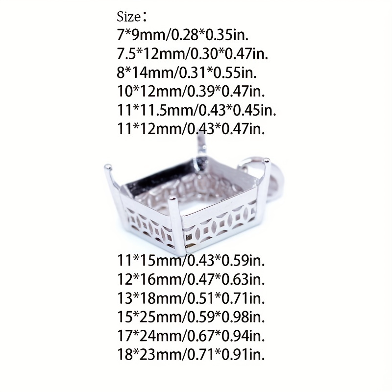 1pc Multi Sizes S925 Sterling Silver Pendants Square Rhinestone Settings  For Handmade Jewelry Making