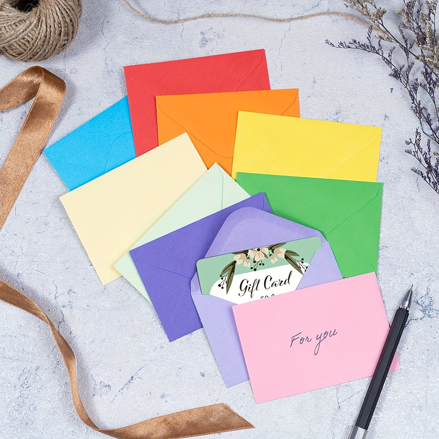 100 Count Assorted Color Gift Card Envelopes, Small Envelope Gummed Seal, Mini Cash Envelopes for Business Cards, Saving Money, 10 Colors, 4 x 2.7 in