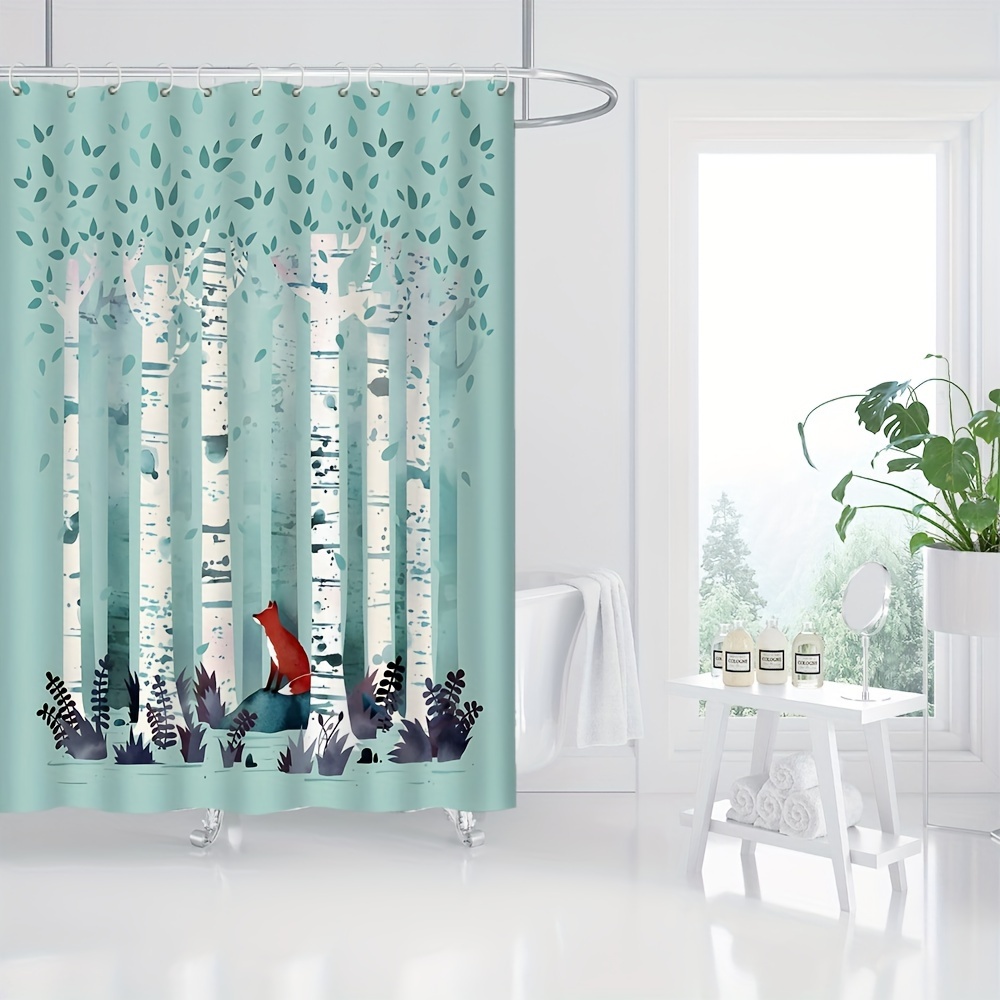 Fox Tree Print Shower Curtain Water resistant Bathroom - Temu