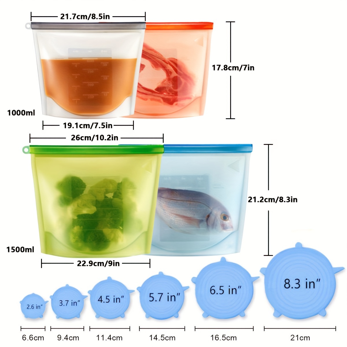 Sacs de conservation des aliments en Silicone, 1500ml