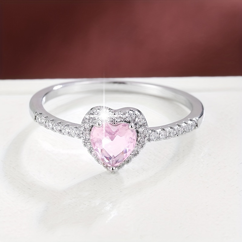 Image of Easy Heart-shaped Zirconia Elegant Ladies Copper Ring