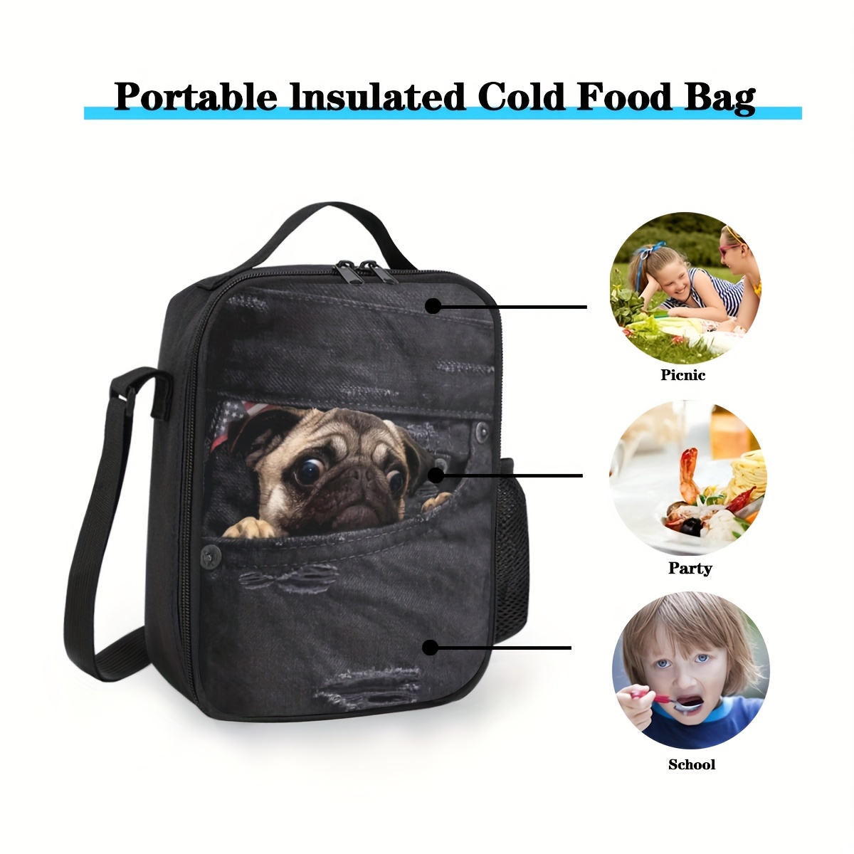 Cute Pug Dog Bento Bag, Ice Pack Multifunctional Outdoor Picnic Bag, Lunch  Bag, Waterproof Bag, Lunch Box Bag, Hand Wash, Insulated Lunch Container  Picnic Bag For Teenagers And Workers At School, Classroom