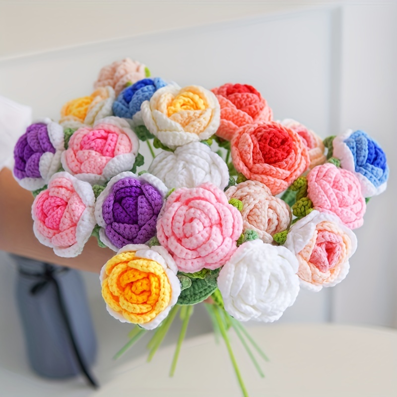 Completed Crochet Flowers Bouquet Handmade Knitted Bouquet Birthday Gift