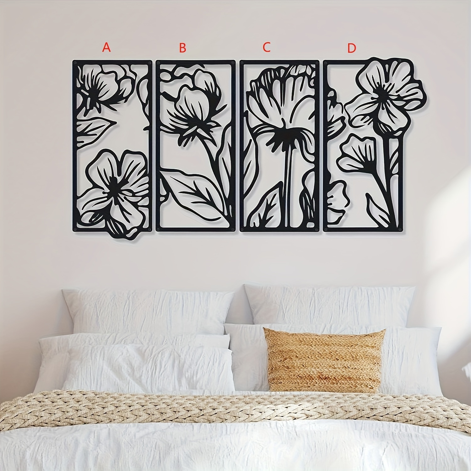 Metal Wall Decor Set of 3, Poppy Flowers Wall Decor, Unique Wall Design,  Bedroom Wall Decor,living Room Wall Art,3 Piece Wall Art,home Decor 