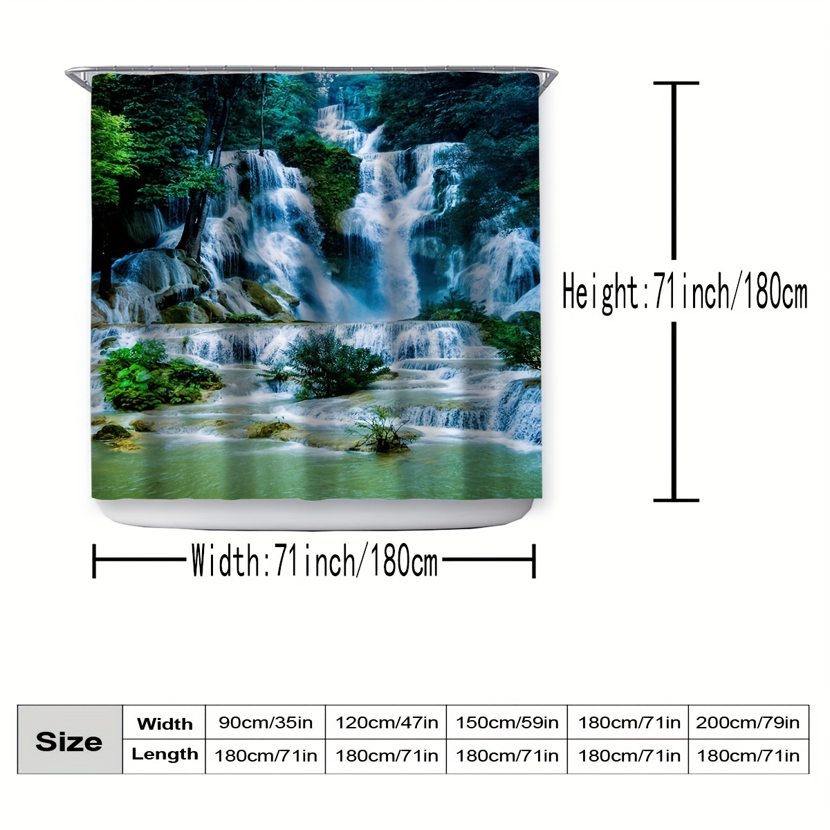 Waterfall Pattern Shower Curtain Waterproof Bathroom Curtain - Temu