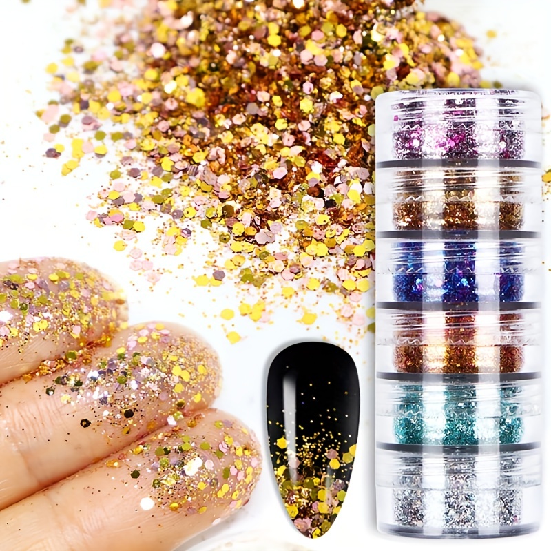  Holographic Nail Art Glitter Sequins, 3D Gold Pink