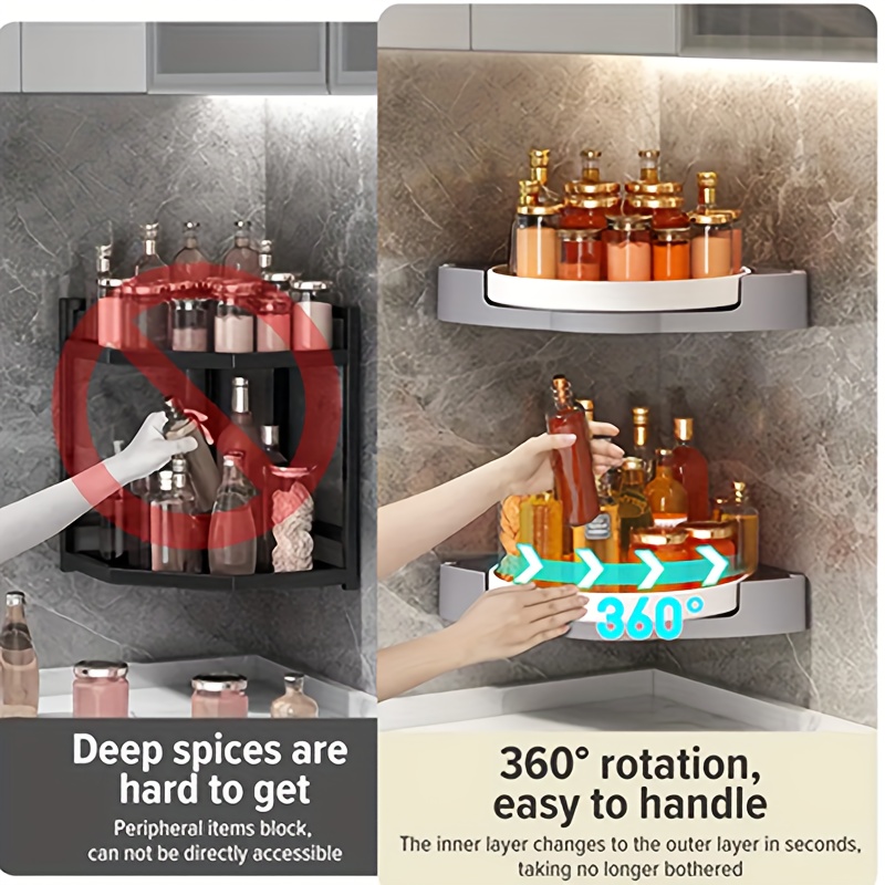 Buy 360 Rotating Storage Rack Corner Shelf Bathroom Kitchen Triangle Storage  Shelves Punch-free Wall-mounted Storage Supplies