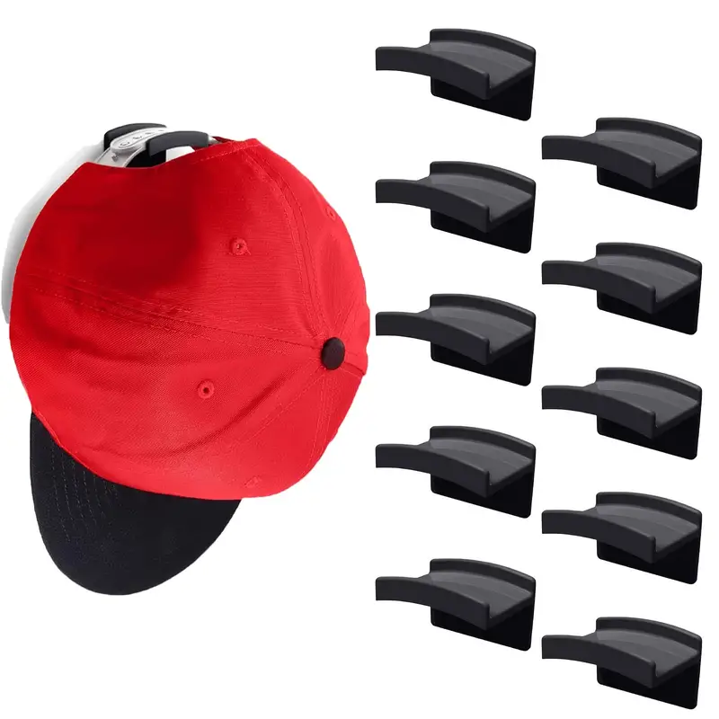 10pcs Hat Hooks For Wall, Hat Racks For Baseball Caps, Adhesive Hat Hooks  For Wall, No Drilling Wall Hat Hook, Wall Mount Hat Organizer For Closet Doo