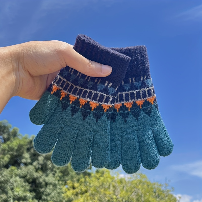 Warm Knitted Gloves for Kids, Full Finger Gloves, Ages 4-9